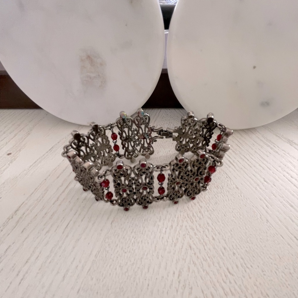 Silver and ruby bracelet